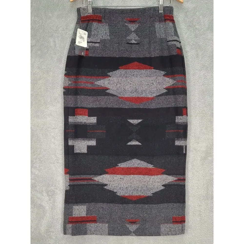 Vintage Northern Isles‎ A Line Button UP Skirt Sz 6 Aztec Pattern Wool Blend NWT
